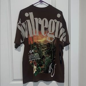 Brown Graphic Tee with Desert Design